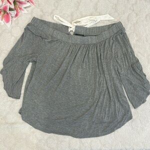 Lane Bryant - Grey Off-Shoulder Flutter Sleeve Top w/Bow @ Back